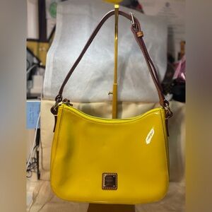 Dooney & Bourke Yellow Patent Leather Shoulder Bag Brown purple strap Kiley